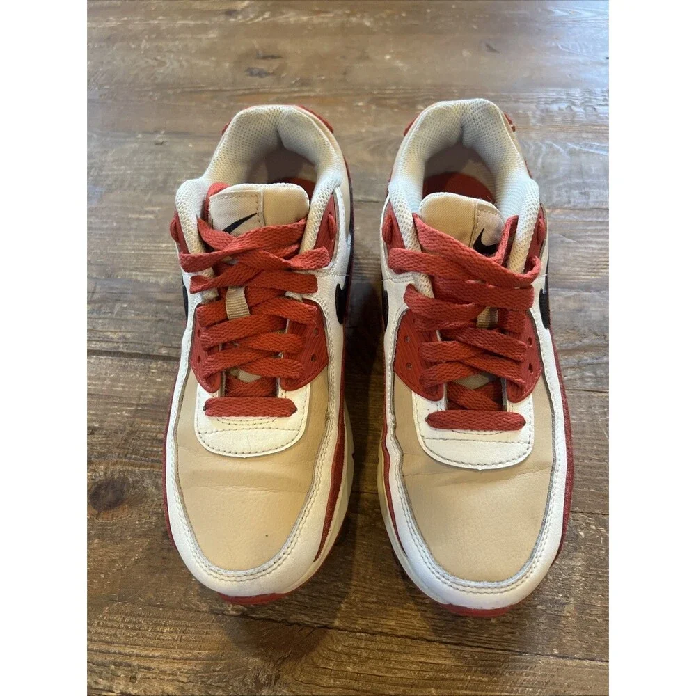 Nike Air Max 90 Leather Size 4.5 Y Youth Kids CD6864-200 Sesame Red Clay EUC